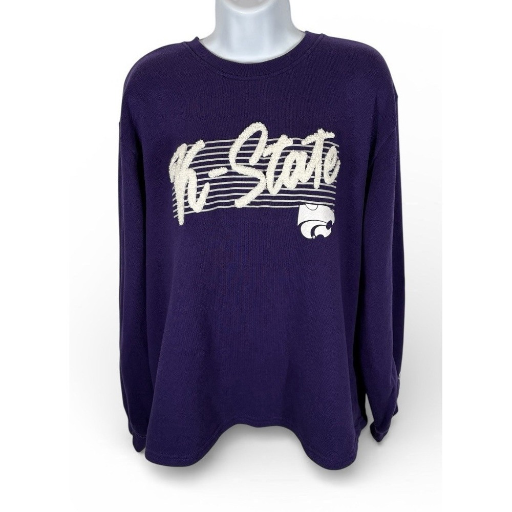 Champion K-State Womens Sweatshirt Size Large Purple White Embossed Letters 1492 - Picture 2 of 8